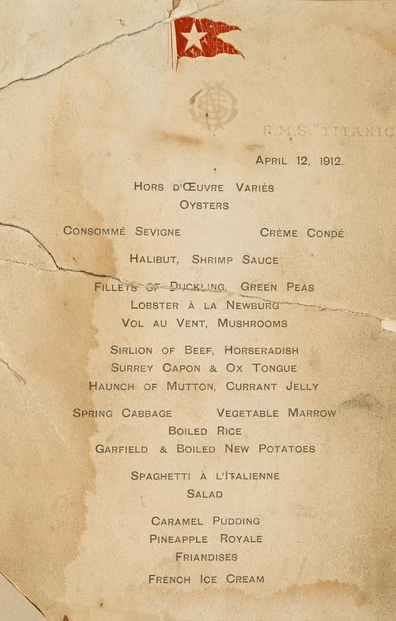 A look at the food served for all the different classes on board the Titanic.