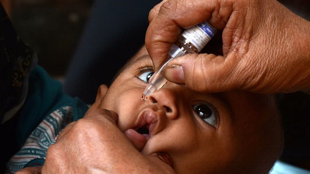 A child being administered polio drops. (Photo: IANS)