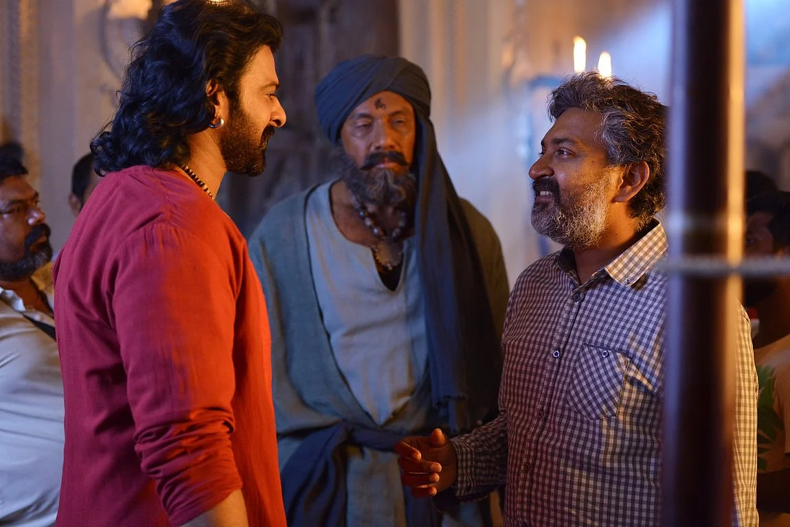 Director SS Rajamouli in discussion with art director Sabu Cyril. (Photo: Arka Mediaworks)