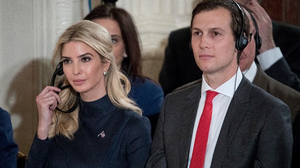 Ivanka Trump (left) and Jared Kushner (right) attend a conference in The White House.