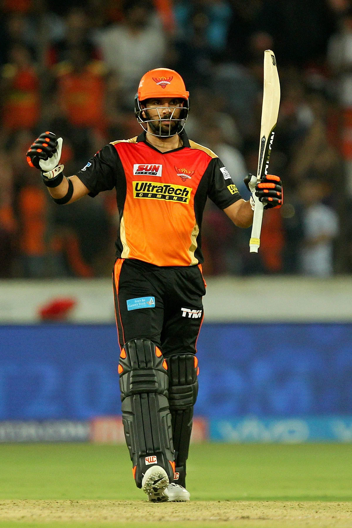 Yuvraj Singh celebrates his half-century in the IPL opener against RCB. (Photo: PTI)