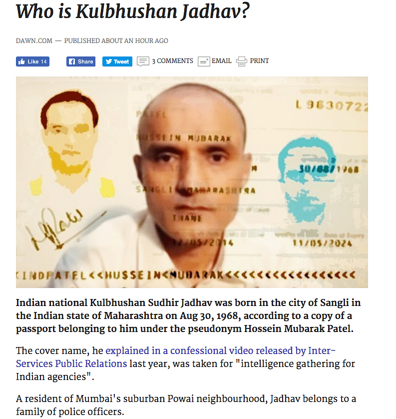 Paksitani media says Jadhav “confessed” to being sent by RAW to carry out “subversive activities” in Balochistan.