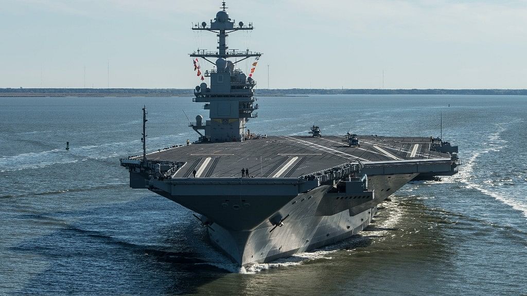 In this photo provided by the US Navy, the USS Gerald R Ford embarked on the first of its sea trials to test various state-of-the-art systems on its own power for the first time Saturday, 8 April 2017. (Photo: AP)