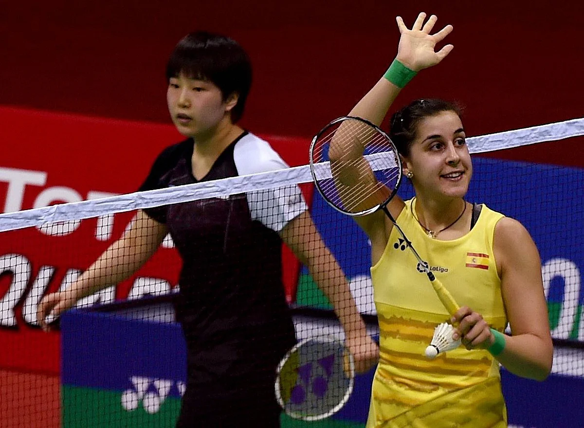Carolina Marin after her win against Japanese Akane Yamaguchi during the Yonex Sunrise India Open. (Photo: PTI)