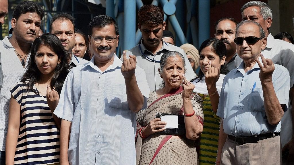 Delhi Chief Minister Arvind Kejriwal and his family also cast their vote (Photo: PTI)&nbsp;