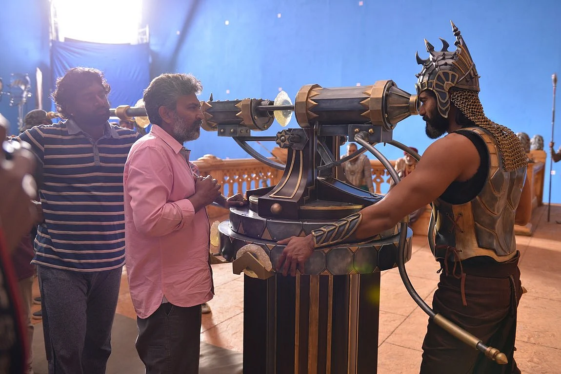 Rana Daggubati and Rajamouli rehearse a scene before shooting. (Photo: Arka Mediaworks)