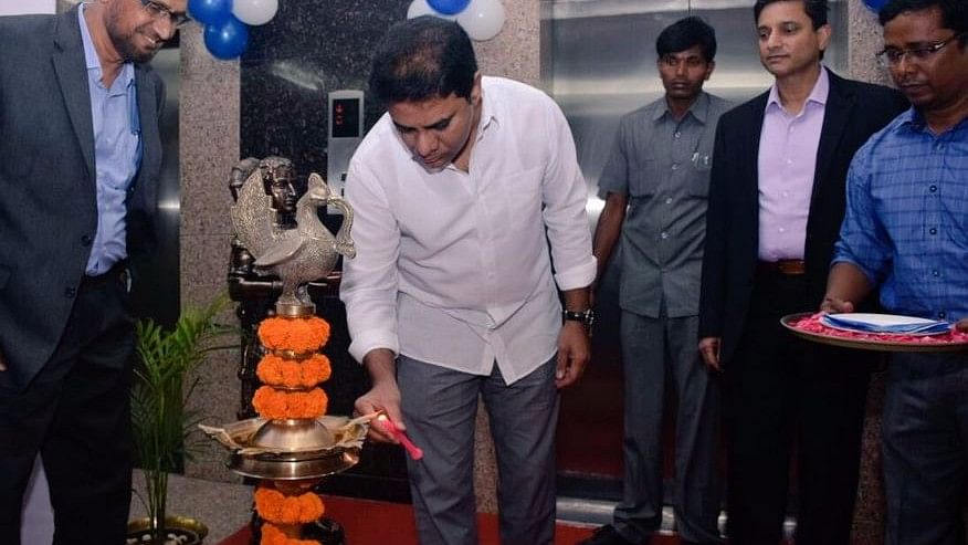KT Rama Rao. I-T Minister of Telangana inaugurates the Copart India Technology Center at Hyderabad on 4 April. (Photo Courtesy: <a href="https://twitter.com/MinIT_Telangana/status/849119497172774912">Twitter</a>)