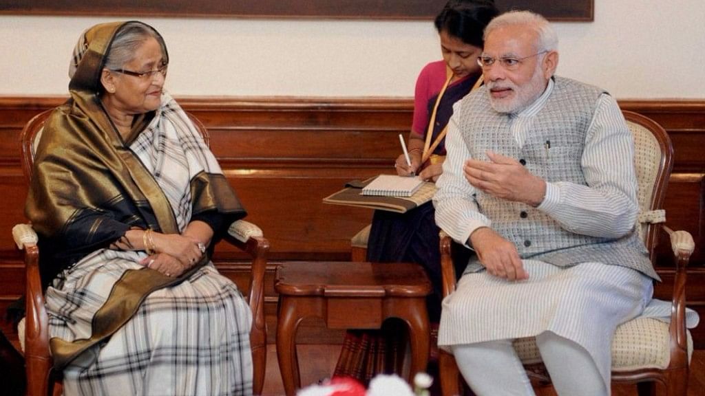 

Bangladesh PM Sheikh Hasina with PM Narendra Modi. India hopes to fund 17 projects in Bangladesh through a proposed $5-billion line of credit. (Photo Courtesy: Twitter/<a href="https://twitter.com/spshukla1963">@<b>spshukla1963</b></a>)