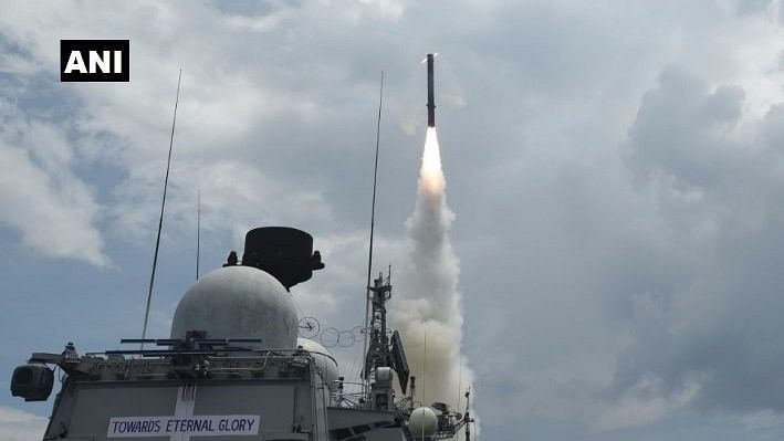 The long-range missile was fired from guided missile frigate INS Teg on a target on land and it yielded desired results. (Photo: ANI)