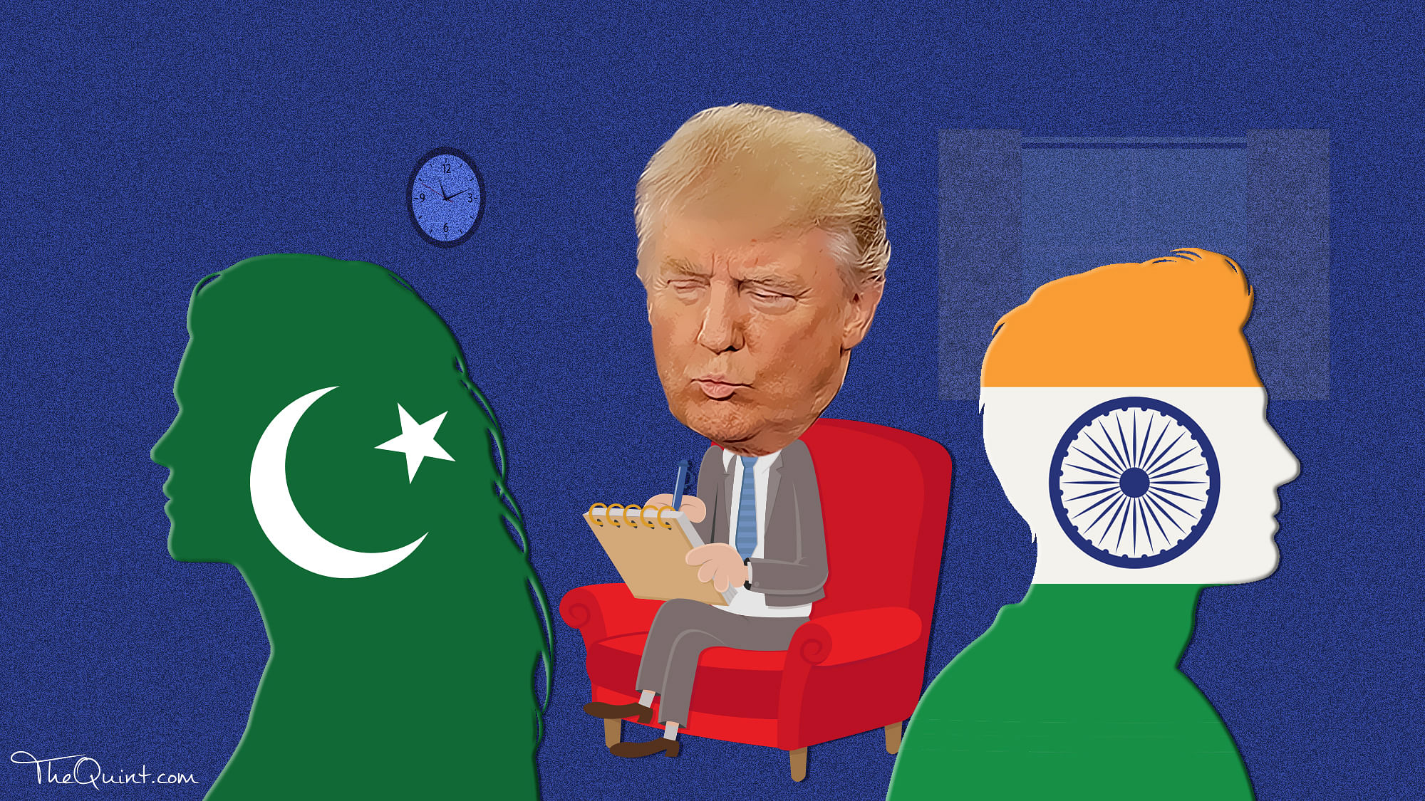 If Pakistan and India are like a divorced couple, the US would be the neighbour trying to mediate a relationship with too much baggage. (Photo: Rhythum Seth/<b>The Quint</b>)