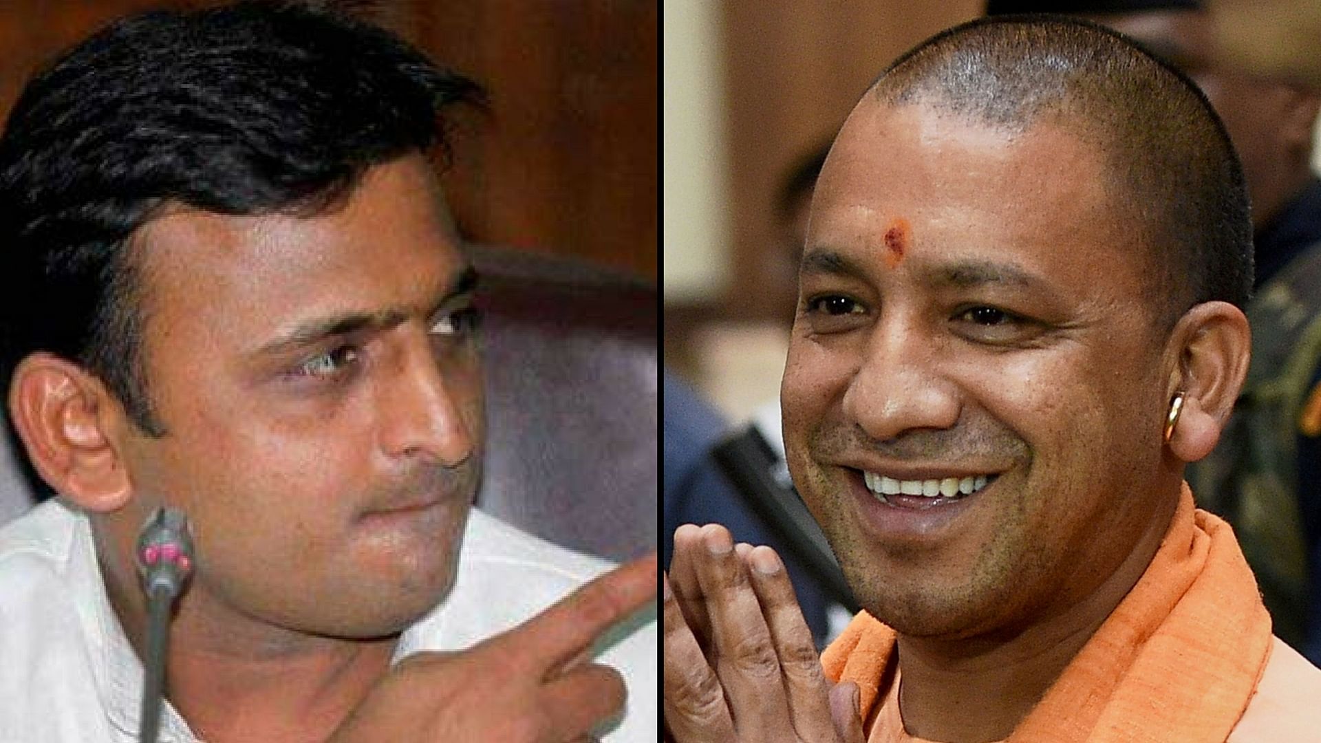 Former (left) and current (right) UP CMs Akhilesh Yadav and Yogi Adityanath. (Photo: <b>The Quint</b>)