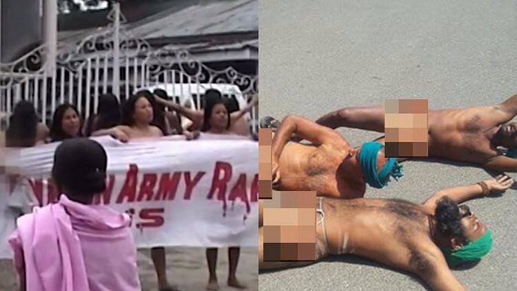 Nude Protests: Manipuri Mothers (left) and Tamil Nadu farmers (right) (Photo Courtesy: The News Minute)