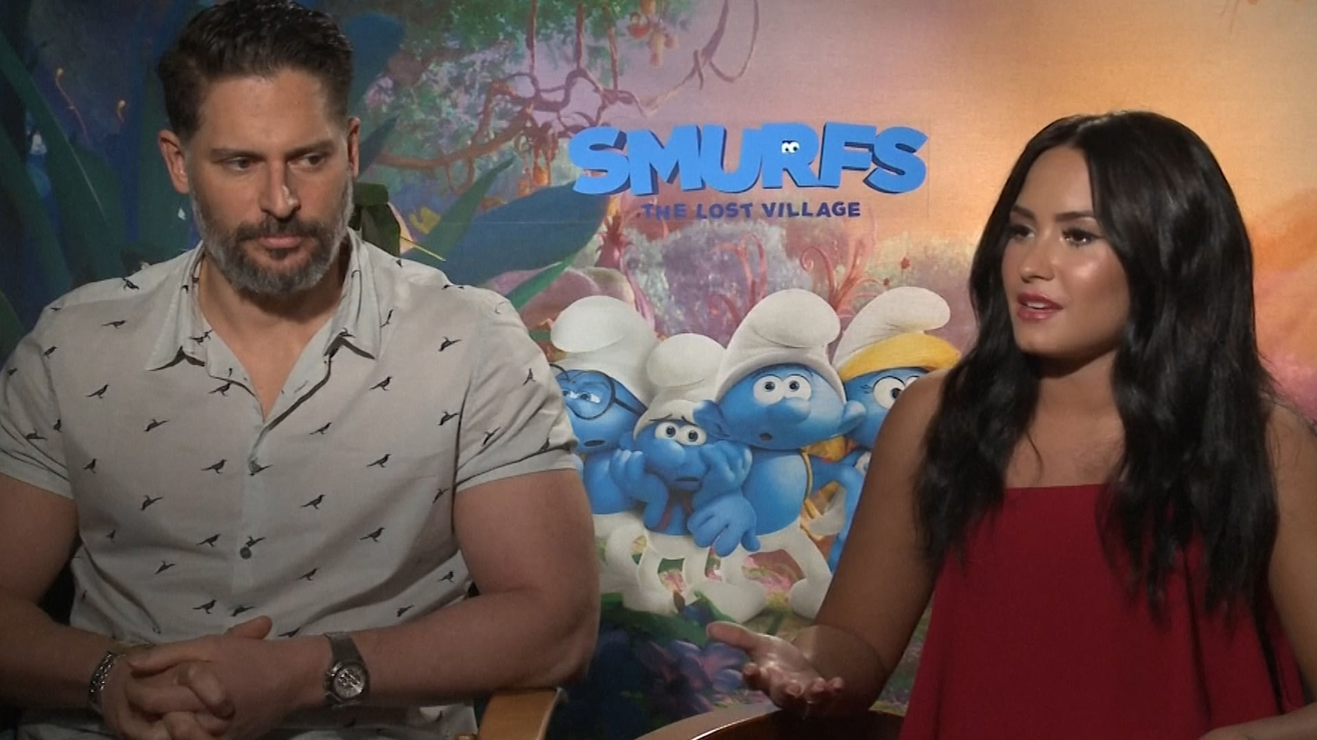 Joe Manganiello voices the tiny blue character named ‘Hefty’ in “Smurfs: The Lost Village” and singer/actor Demi Lovato lends her voice to Smurfette. (Photo: AP Screengrab)