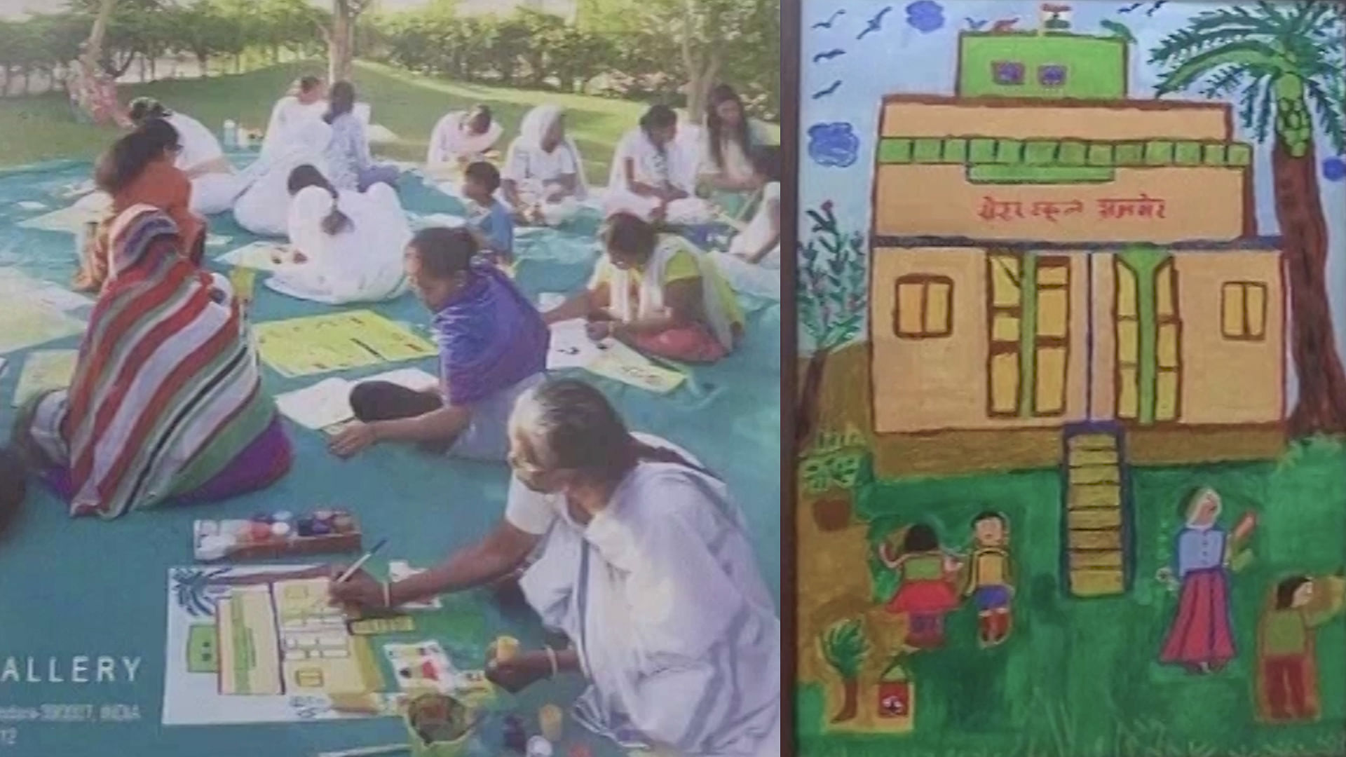 Inmates of Vadodara Central Jail create paintings (<b>Photo:</b> ANI screengrab)