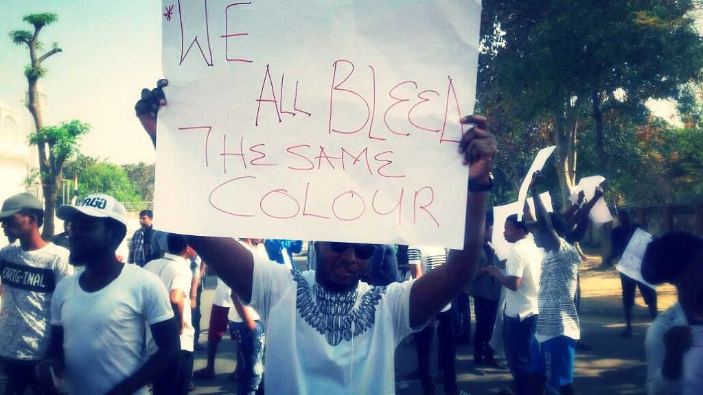 A protest by Nigerian students in Greater Noida against assaults on Africans. Image used for representational purpose.&nbsp;
