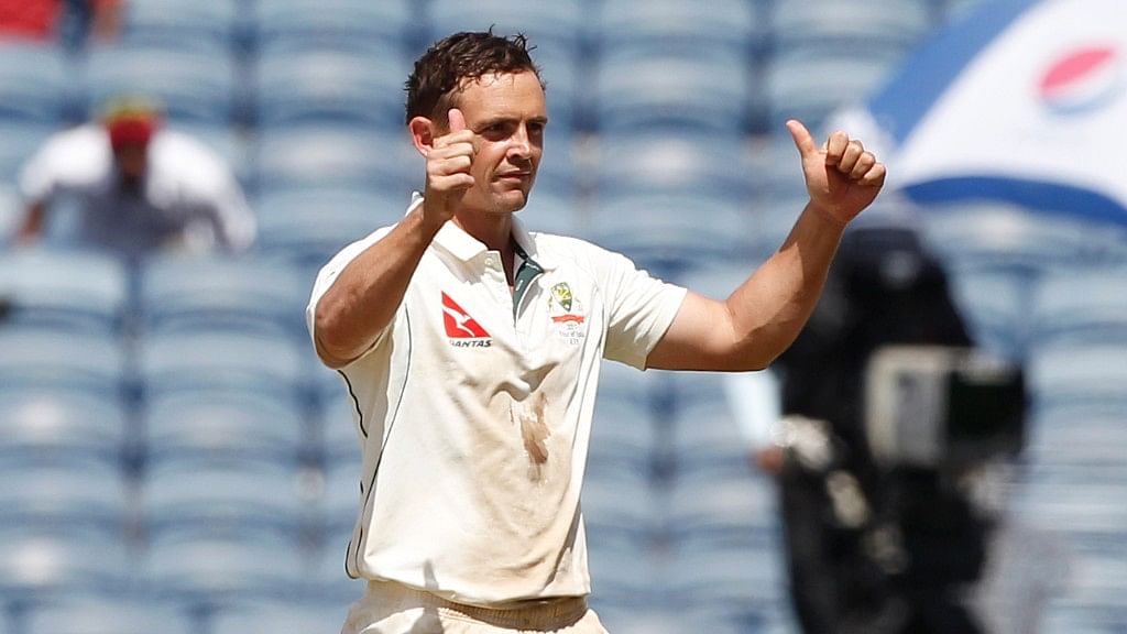 Steve O’Keefe picked 12 wickets in Australia’s Test against India in Pune. (Photo: BCCI)
