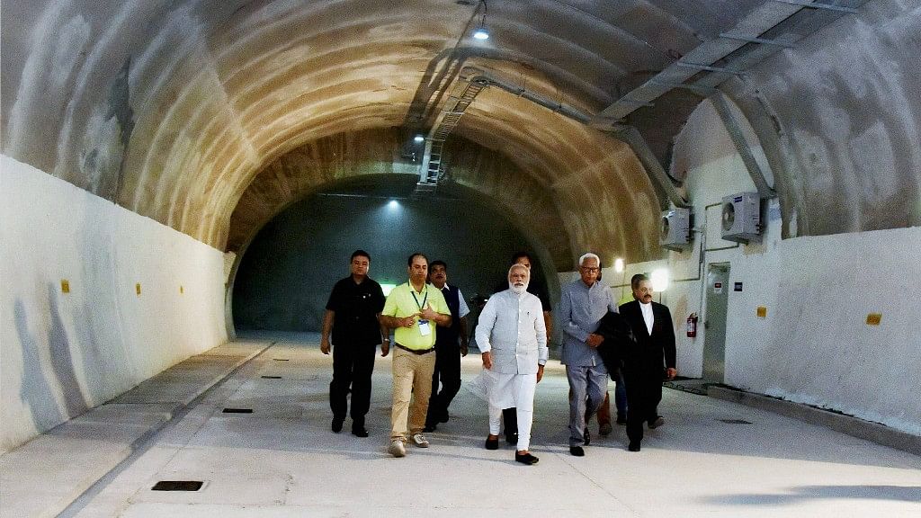 PM Modi in the Chenani-Nashri Tunnel (Photo: PTI)&nbsp;