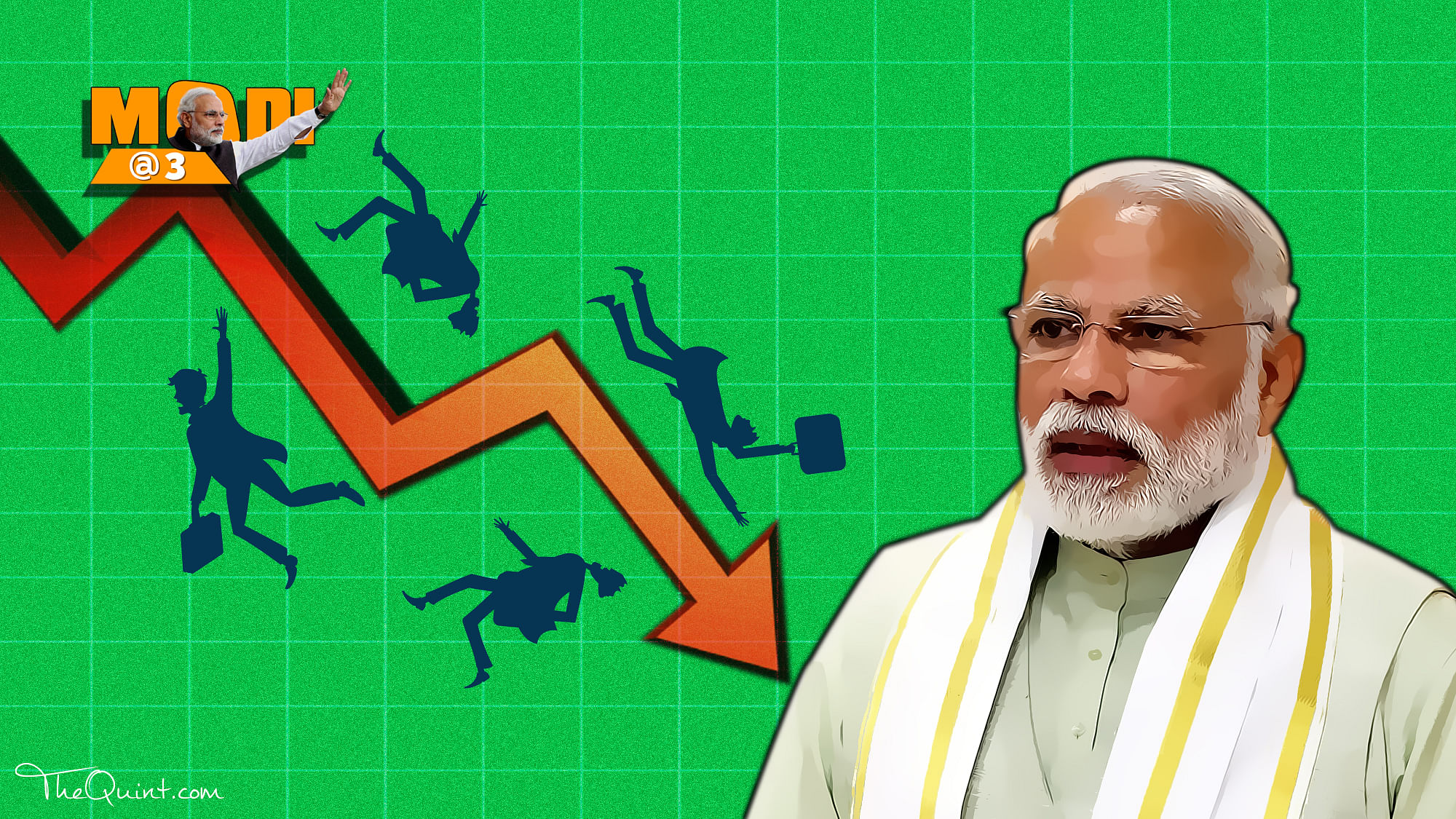 

As the BJP government completes three years in office this week, <a href="http://www.indiaspend.com/cover-story/three-years-into-bjp-government-unemployment-rate-slightly-up-32091">IndiaSpend</a> analyses five of its key electoral promises – employment, Swachh Bharat, roads, access to electricity and terrorism. (Photo: Rhythum Seth/<b>The Quint</b>)