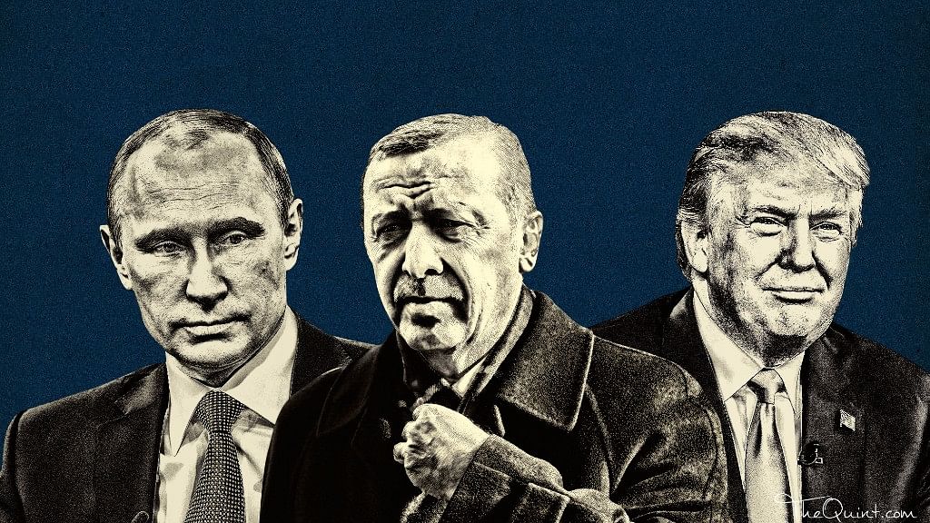 Russian President Vladimir Putin, Turkish President Recep Tayyip Erdogan and US President Donald Trump. (Photo: <b>The Quint</b>)