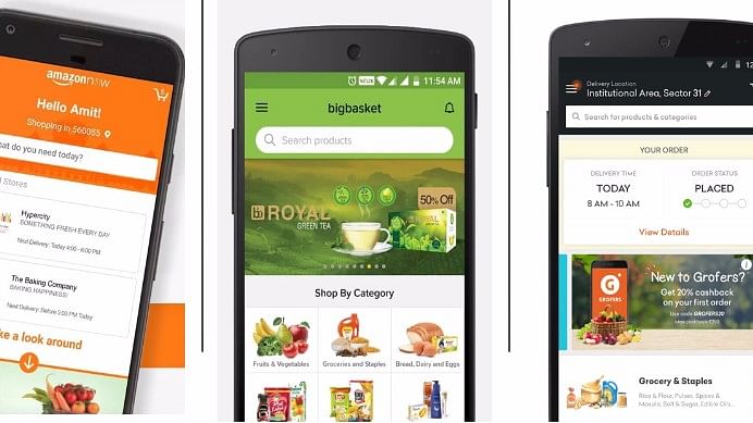 Grocery apps are battling for screen space on smartphones. (Photo: The Quint)