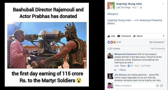 SS Rajamouli and his team did NOT donate Baahubali 2’s earnings to Sukma martyrs - it’s fake news.  