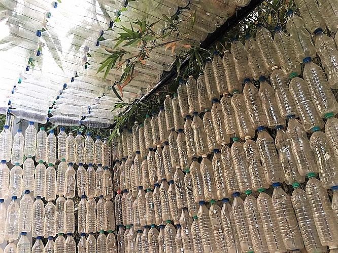 The bus shelter was built almost entirely out of plastic bottles under an initiative by a Hyderabad-based company.