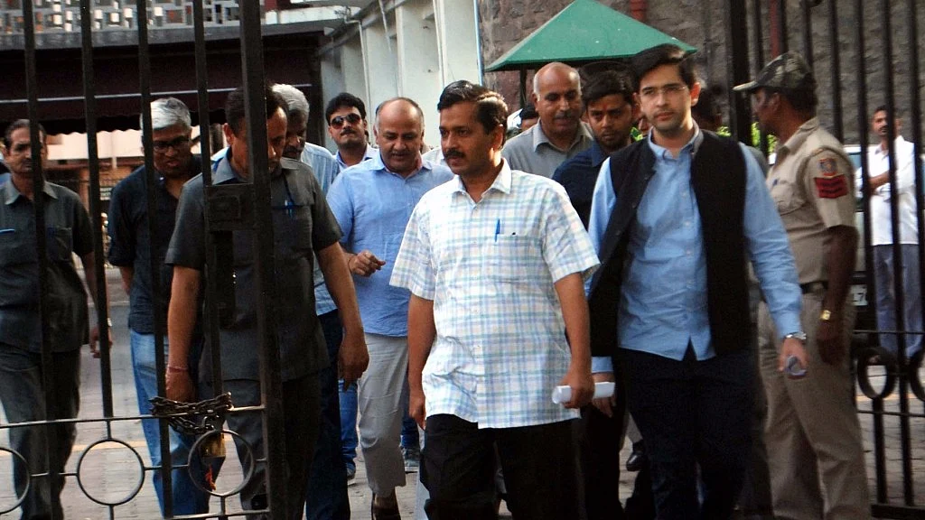 Arvind Kejriwal comes out of Election Commission office after meeting with Chief Election Commissioner Nasim Zaidi in New Delhi on 1 April 2017. (Photo: IANS)
