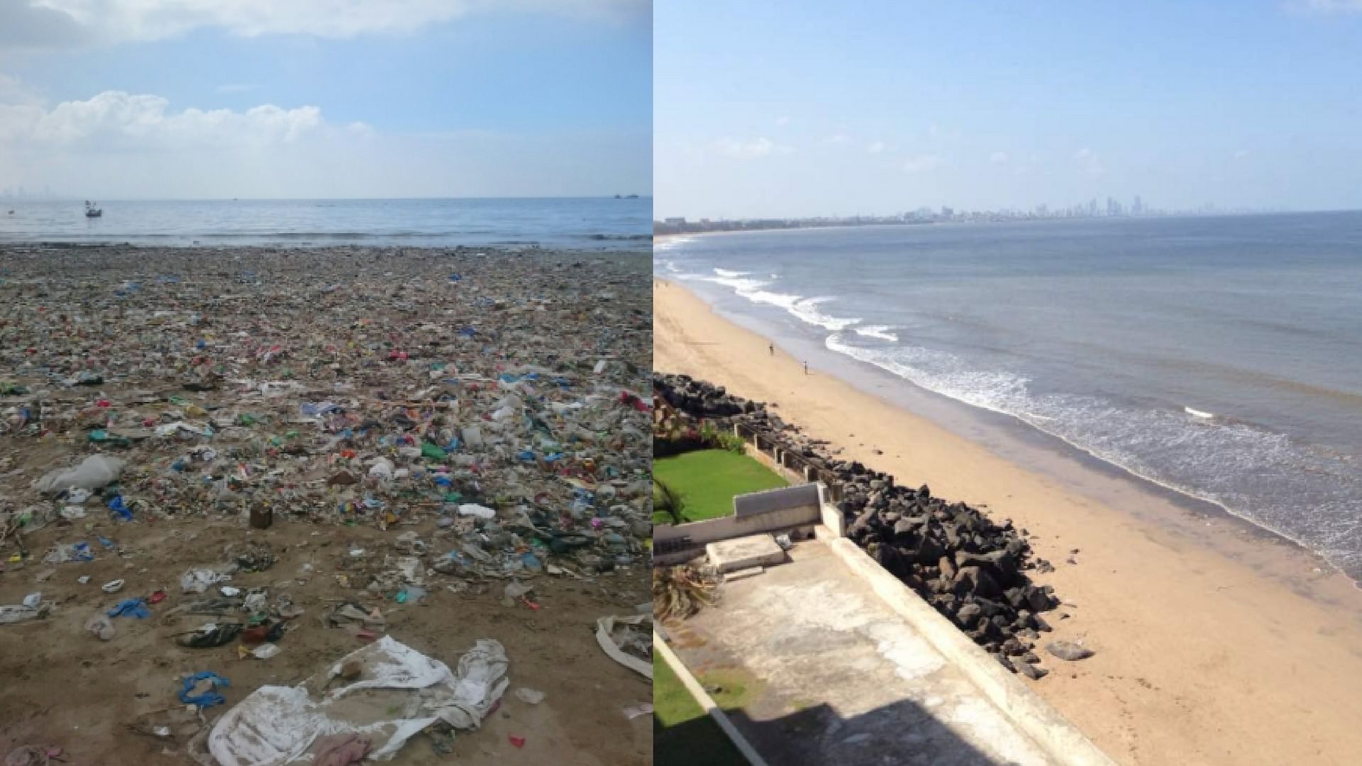 Then vs Now: The transformation of Versova Beach. (Picture courtesy: Twitter/ @AfrozShah1)
