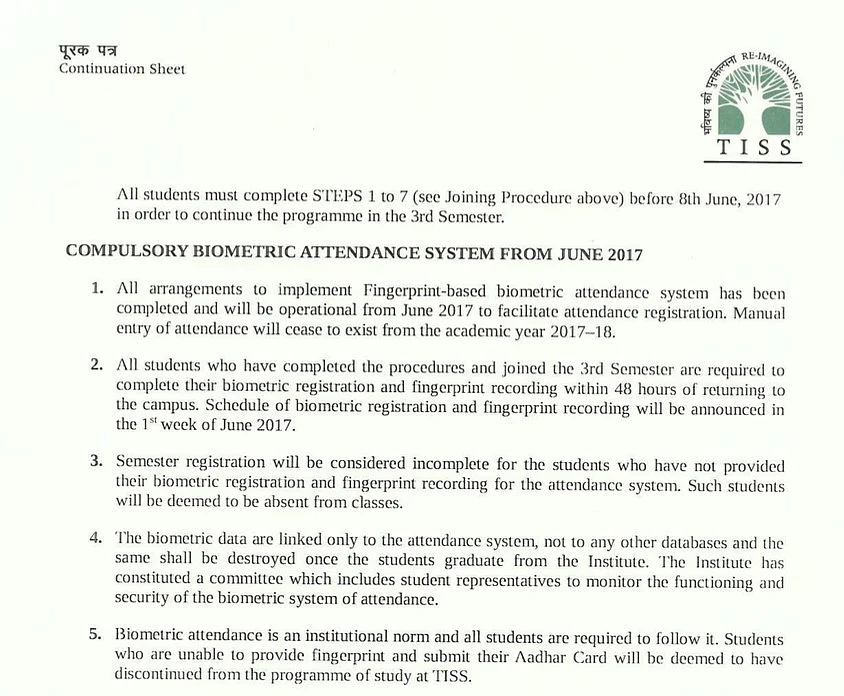 (Screengrab of the TISS circular accessed by <b>The Quint</b>)