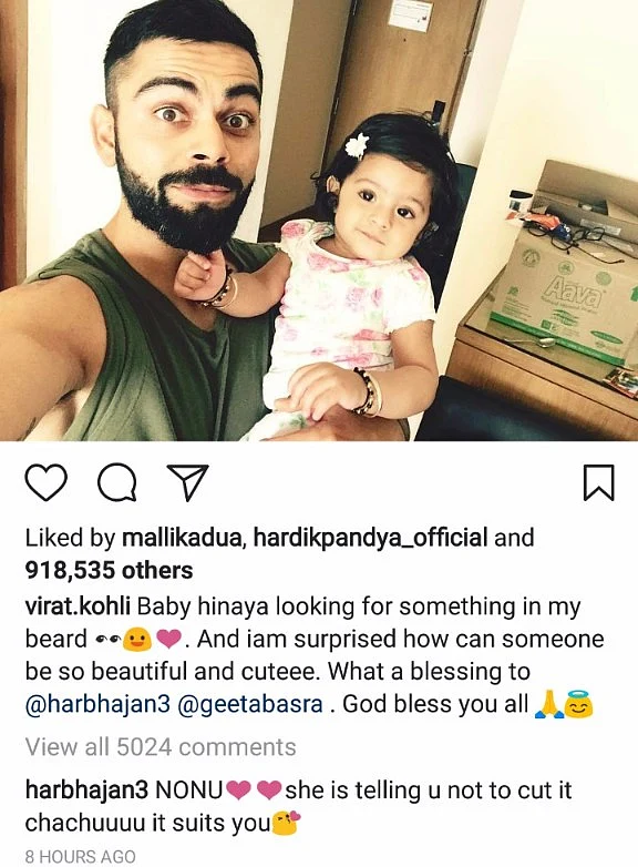 Virat Clicks Selfie With Harbhajan’s Daughter Hinaya