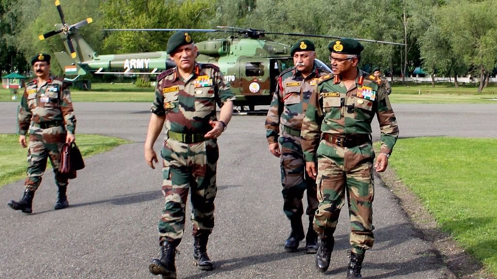 Army Chief General Bipin Rawat (left) arrives on a two-day visit to Kashmir on Monday. (Photo: PTI)