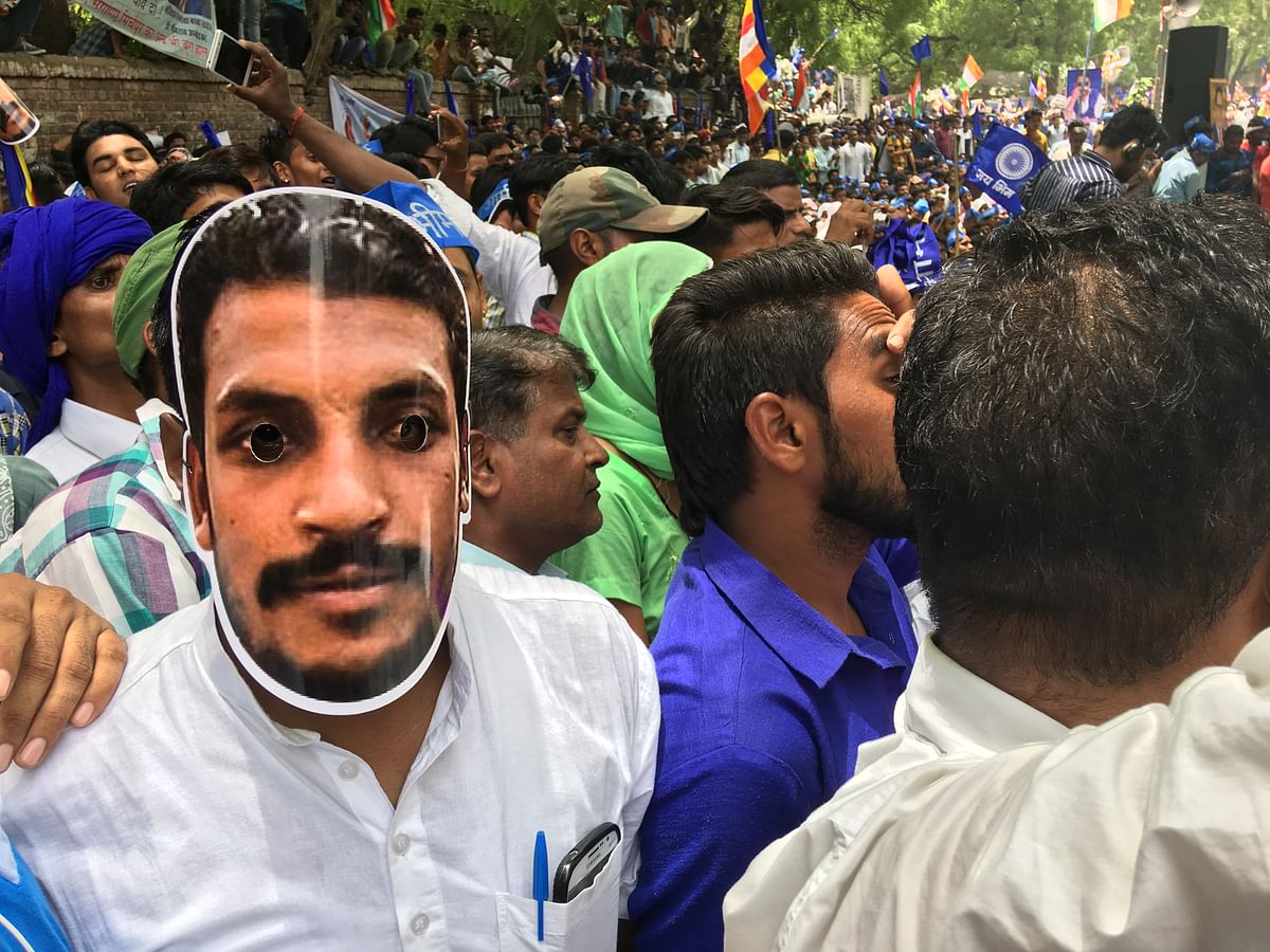 Bhim Army founder Chandrashekhar Azad comes out of hiding and addresses a gathering of thousands of Dalits in Delhi.