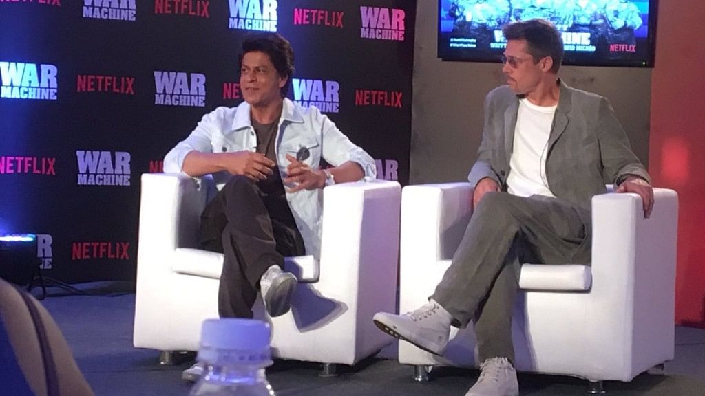 SRK chats with Brad Pitt. (Photo courtesy: Twitter)