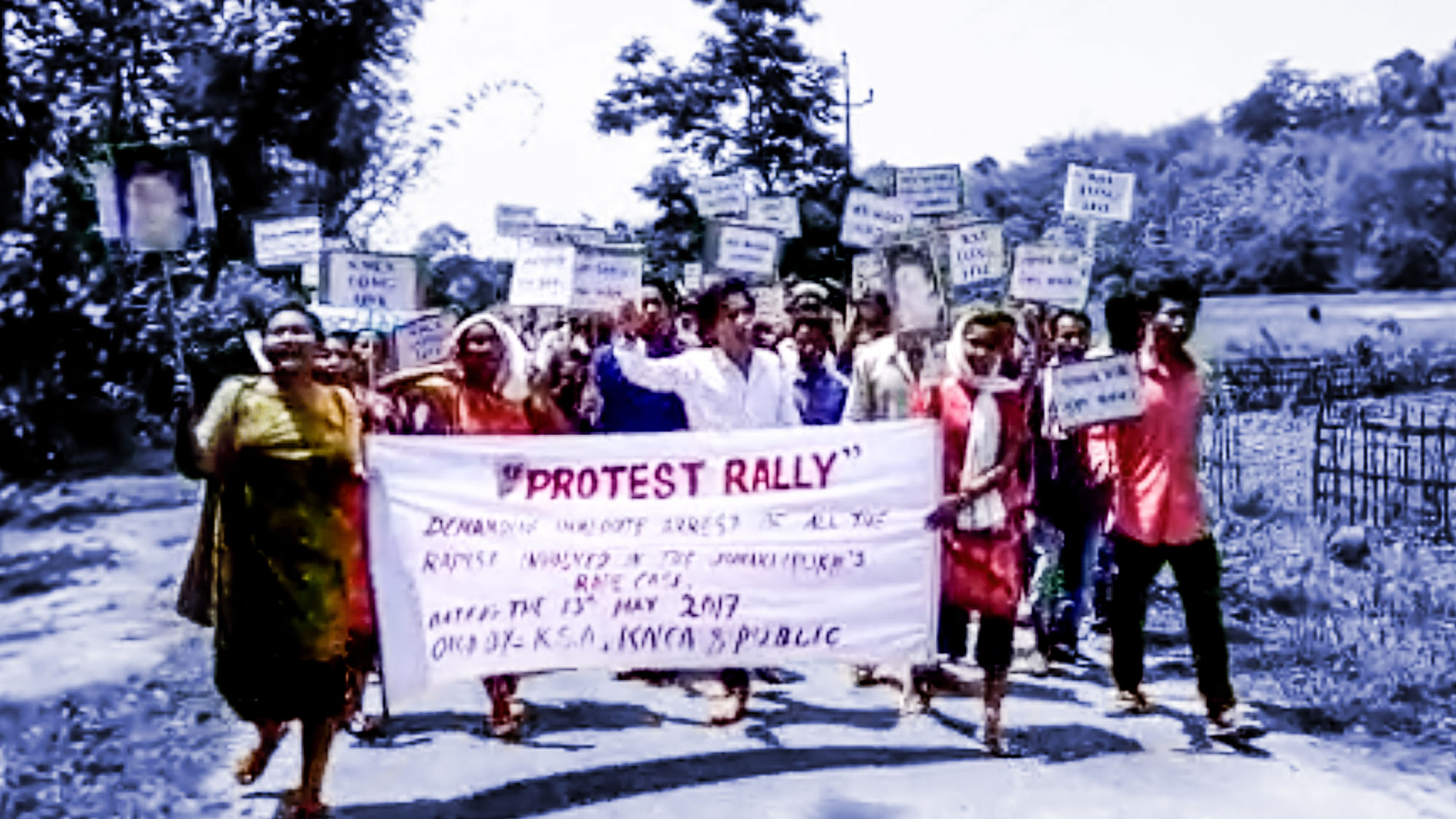 A protests being held against the Karbi Anglong gang rape (Photo: The Quint)&nbsp;