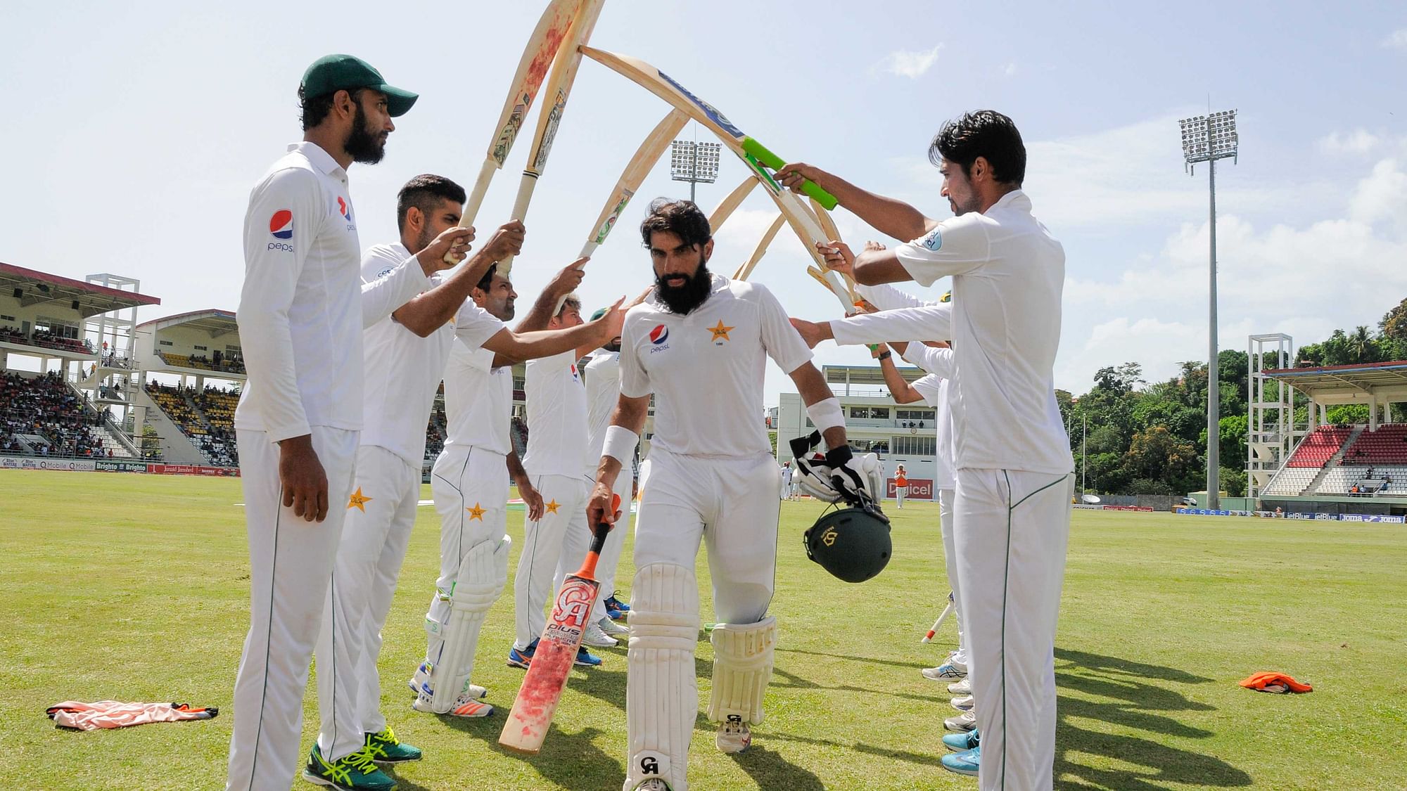 Misbah was given a guard of honour after completing his final innings for Pakistan. (Photo: WICB)