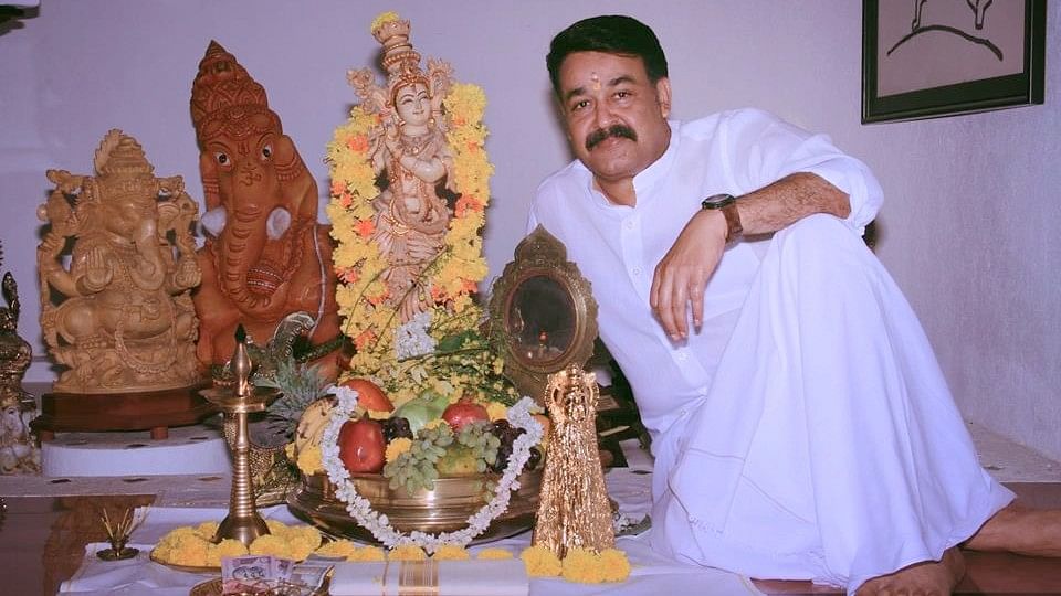 Mohanlal poses for the camera for the festival of Vishu.