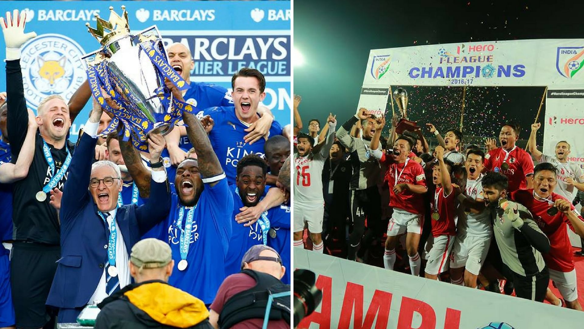 There are uncanny similarities between Leicester City’s 2015-16 Premier League triumph and Aizawl FC’s 2017 I-League victory. (Photo Courtesy: Facebook/<a href="https://www.facebook.com/aizawl.fc/">@aizawl.fc</a>/<a href="https://www.facebook.com/lcfc/">@lcfc</a>)