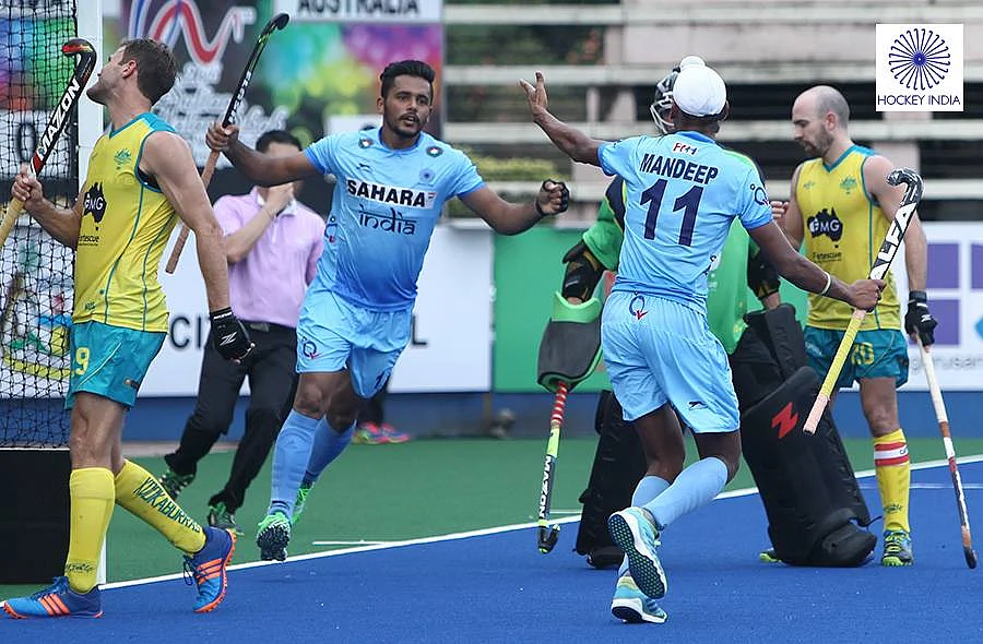 Harmanpreet Singh celebrates after scoring his goal. (Photo: Hockey India)