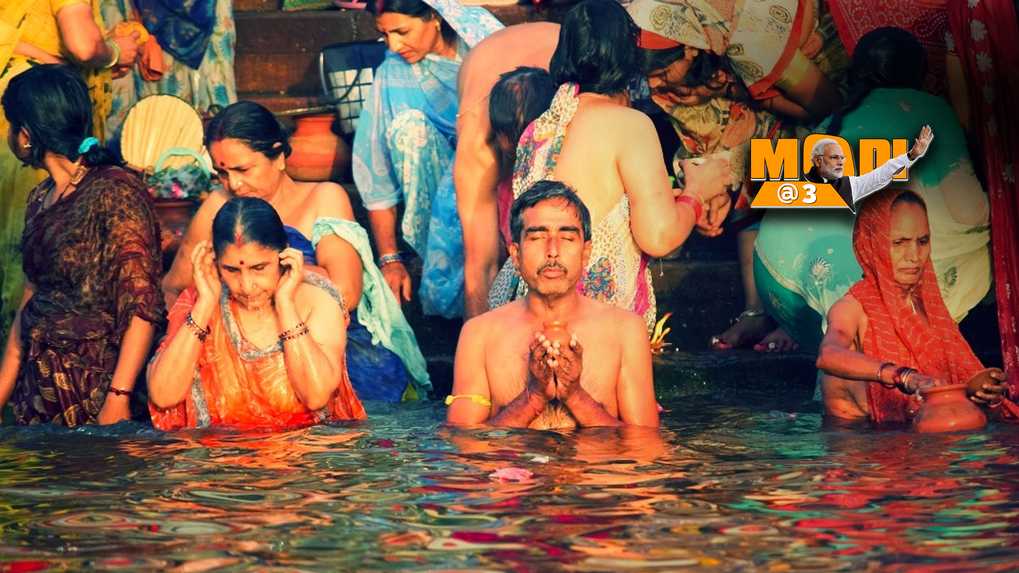 The young and old celebrate the confluence of ignorance towards filth and religious fervour with a dip into the Ganga.&nbsp;