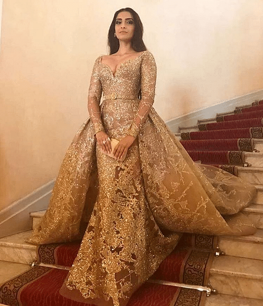 Sonam Kapoor goes for gold at Cannes 2017.