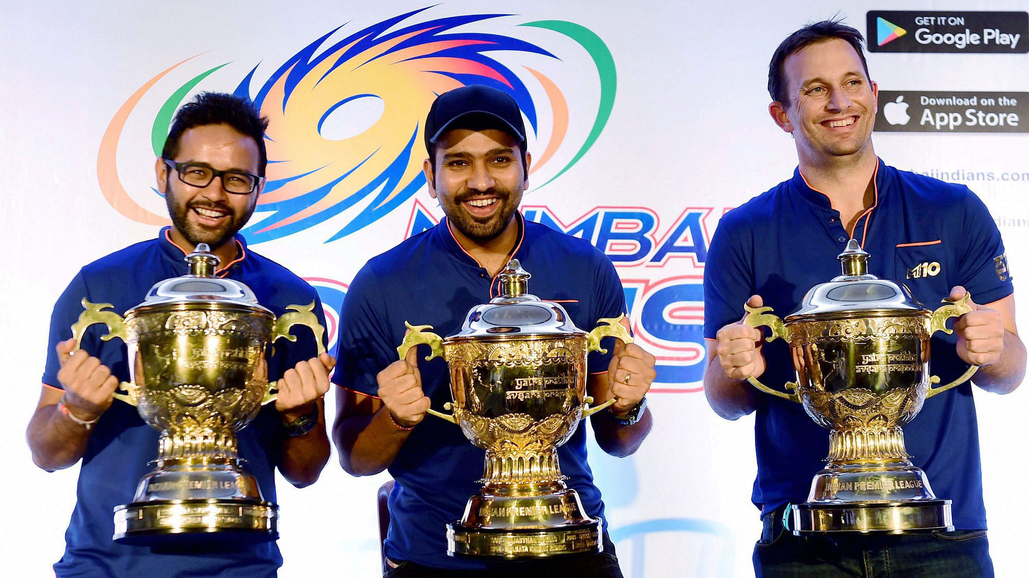 Parthiv Patel, Rohit Sharma and Shane Bond at the post-tournament press conference. (Photo: PTI)