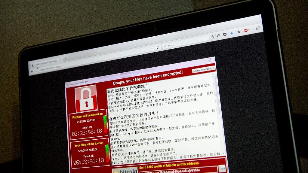 Screenshot of the warning screen of WannaCry ransomware.