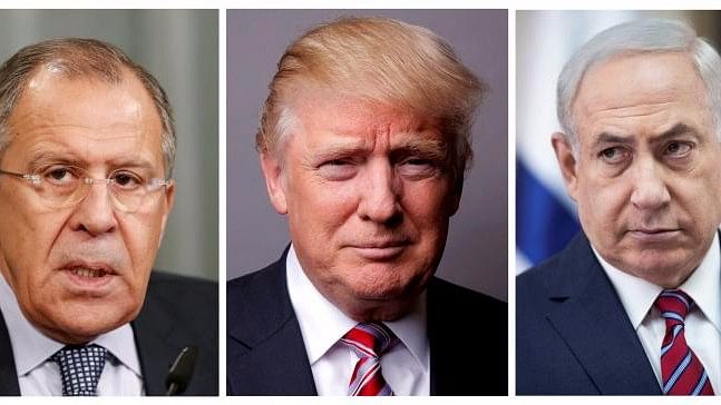 Russian Foreign Minister Sergei Lavrov, US President Donald Trump and Israeli Prime Minister Benjamin Netanyahu. (Photo Courtesy: <a href="http://www.reuters.com/article/us-usa-trump-intelligence-israel-idUSKCN18D187?il=0">The Thompson Reuters</a>)