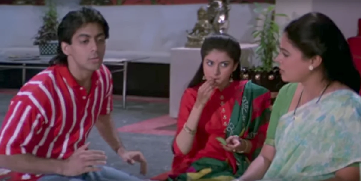 Salman Khan, Bhagyashree and Reema Lagoo in <i>Maine Pyar Kiya. </i>(Photo courtesy: YouTube)