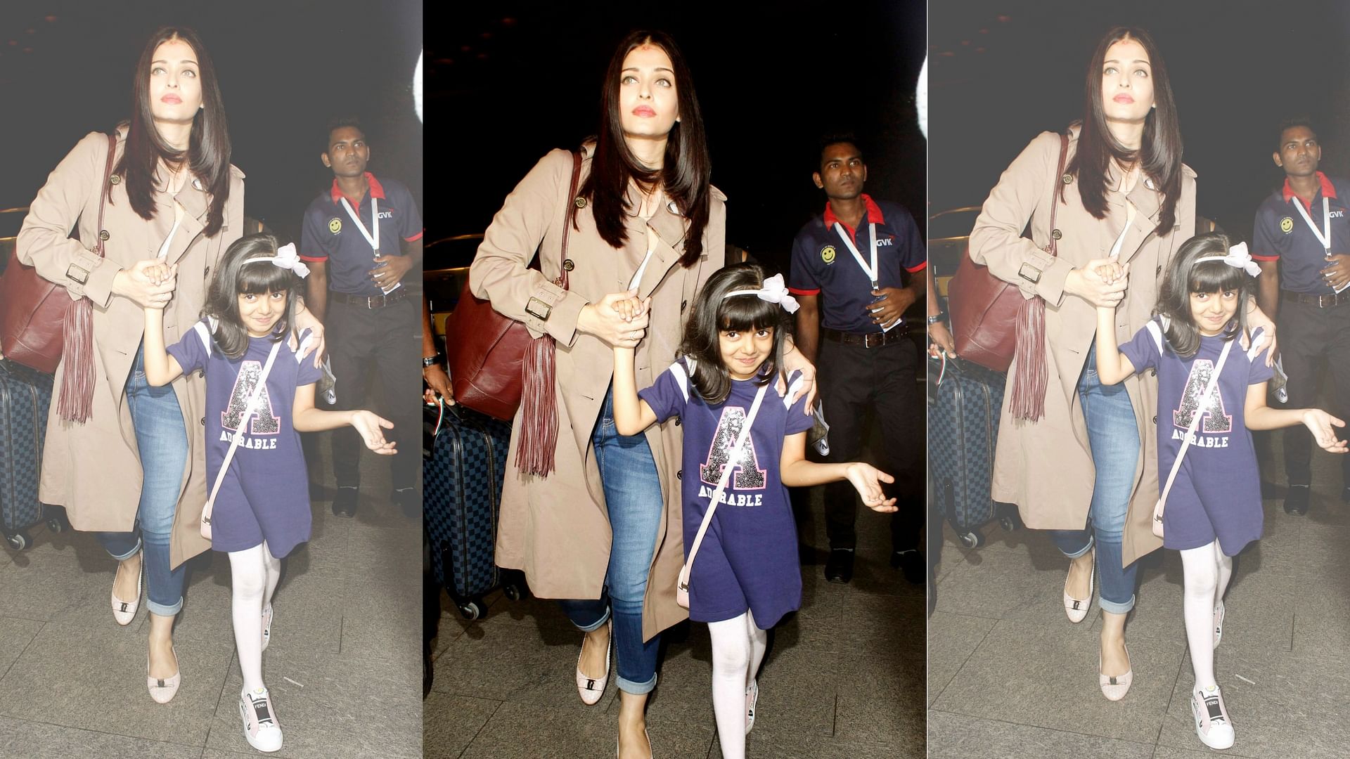 Aishwarya Rai Bachchan in tow with her daughter spotted heading to Cannes. (Photo: Yogen Shah)
