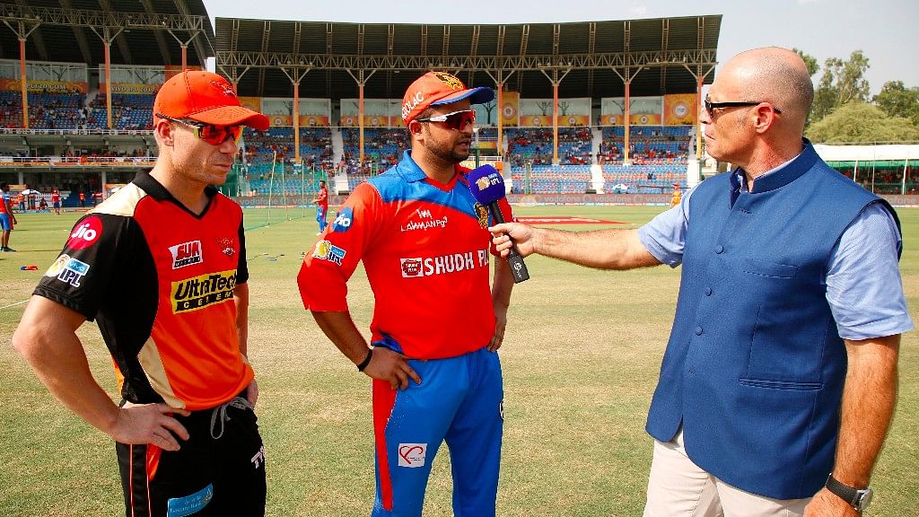 David Warner and Suresh Raina at the toss ceremony before the IPL match. (Photo: BCCI)