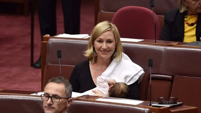 Larissa waters with her baby in the Australian Parliament. (Photo Courtesy: Twitter/<a href="https://twitter.com/larissawaters">@larissawaters</a>)