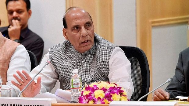 Home Minister Rajnath Singh speaking at the meeting in Delhi on Monday. (Photo: PTI)