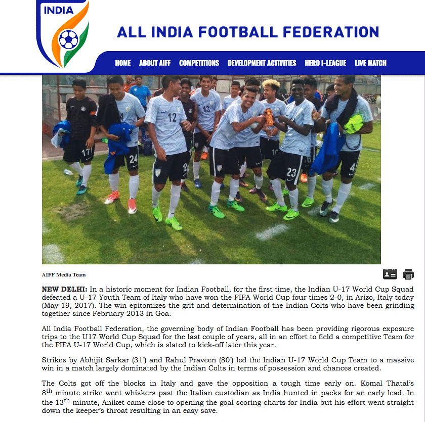 The AIFF website and the Indian football team official Twitter handle partook in giving out wrong information!