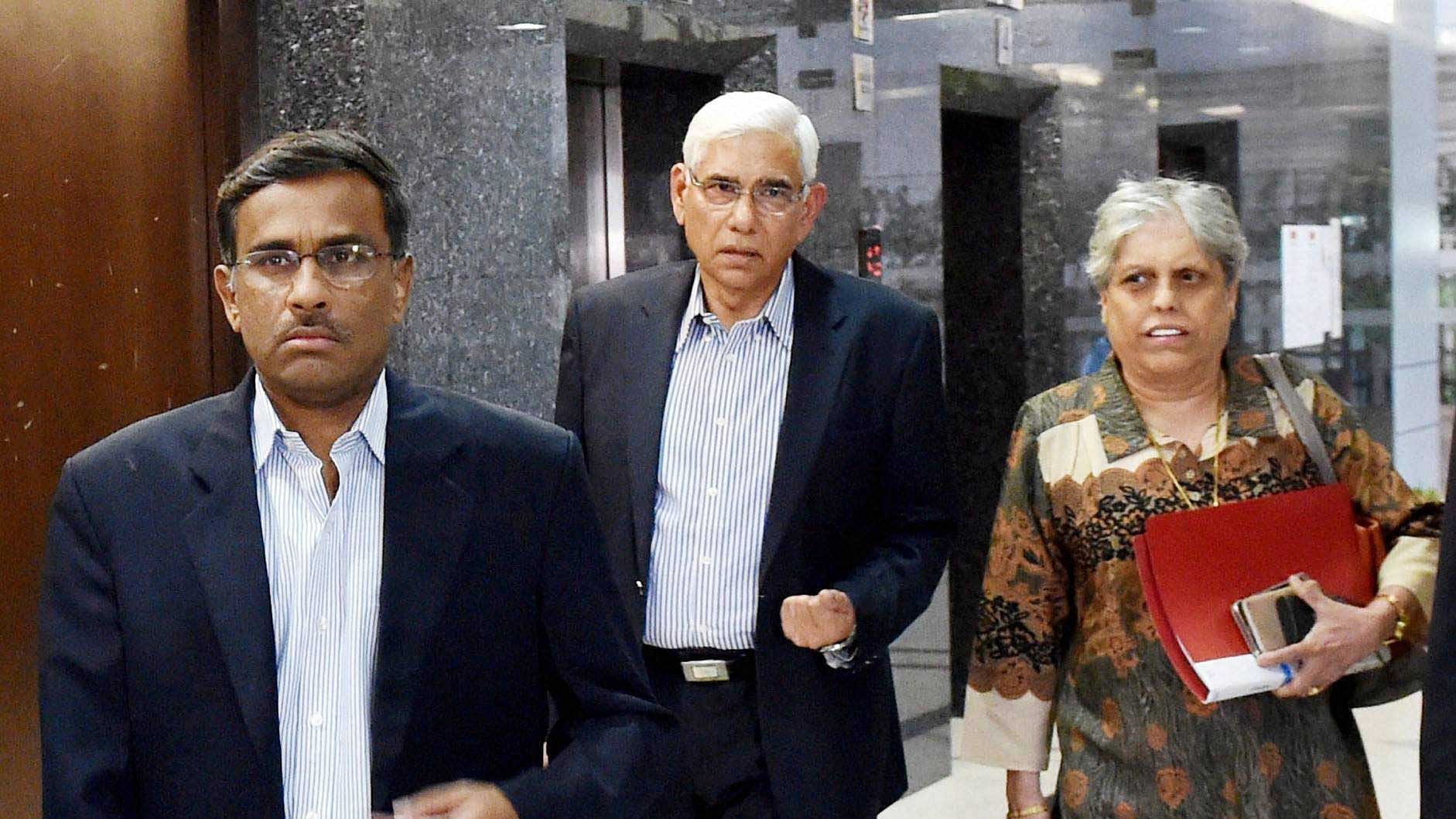 Members of the Supreme Court appointed three-member panel of Board of Control for Cricket in India (BCCI) former CAG India Vinod Rai (C), IDFC Managing Director and CEO Vikram Limaye and sportsperson Diana Edulji (R). (Photo: PTI)